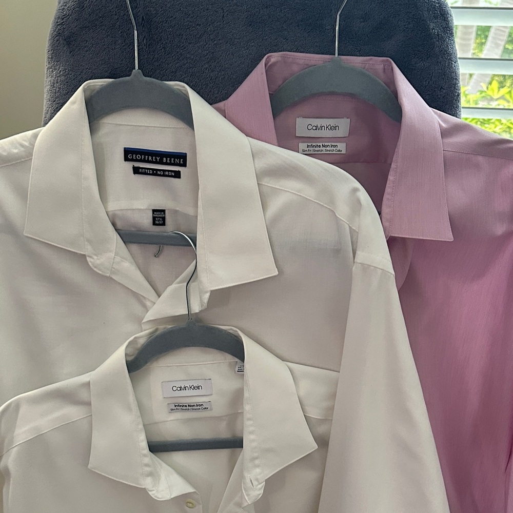 Calvin Klein Men's Dress Shirts in White and Pink